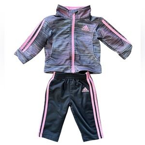 Adidas Baby Girls Tracksuit in Grey and Pink Size 6m